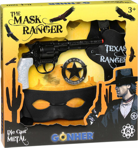 Zestaw kowbojski z maską, odznaką, kaburą, paskiem i rewolwerem GONHER 680/6
