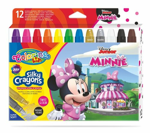 Kredki 12 kolorów świecowe żelowe wykręcane w sztyfcie Minnie Mouse Colorino Kids 90713