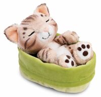 NICI 49747 Maskotka kot bengalski 12cm śpiący w koszyku, zielony GREEN