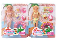 Lalka 29cm surferka z zestawem plażowym 538849 Adar mix cena za 1 szt lalka w stroju kąpielowym, pies, koło do pływania, piłka plażowa, kocyk, 2x okulary, 2x butelki z sokiem, opaska z daszkiem