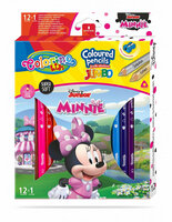Kredki ołówkowe trójkątne JUMBO 12 sztuk 13 kolorów + temperówka Colorino Kids Minnie