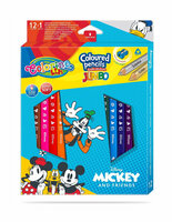 Kredki ołówkowe trójkątne JUMBO 12 sztuk 13 kolorów + temperówka Colorino Kids Mickey