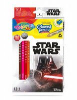 Kredki ołówkowe trójkątne 12 sztuk 13 kolorów + temperówka Colorino Kids Star Wars
