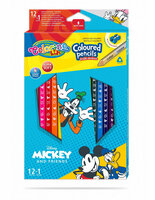 Kredki ołówkowe trójkątne 12 sztuk 13 kolorów + temperówka Colorino Kids Mickey
