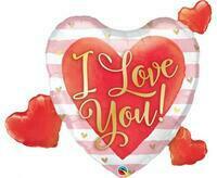 Balon foliowy QL SHP I Love You serca, różowo-białe paski / 94 cm (37) 21042