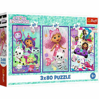 Puzzle 3x80el Kolorowe dni Gabby. Koci Domek Gabi 34882 Trefl